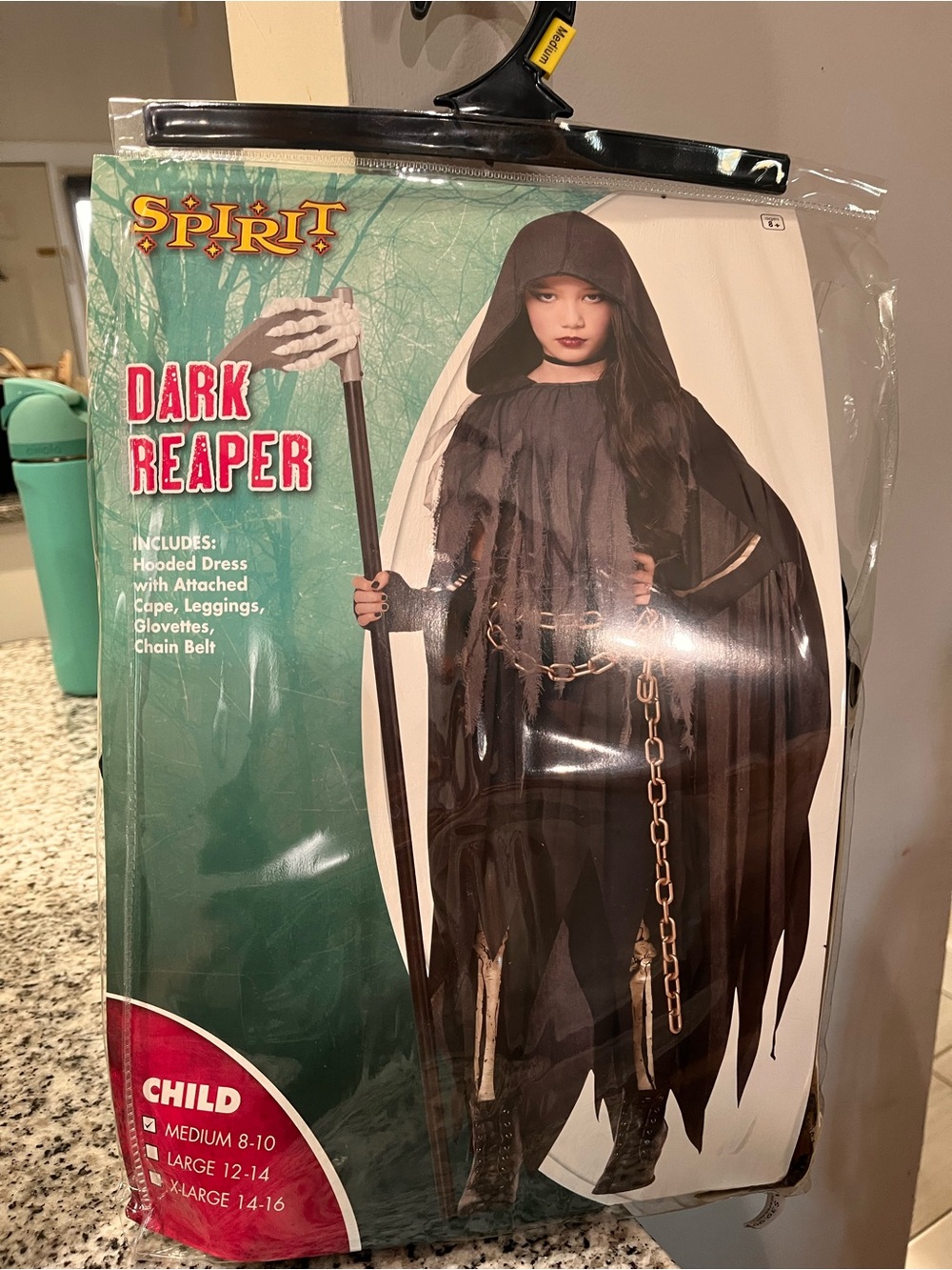 Spirit Dark Reaper Costume — Black Hooded Dress with Chain Belt